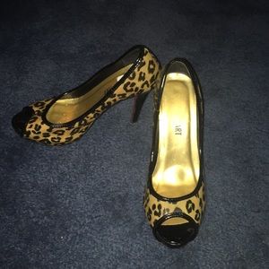 Leopard print peep toe heels